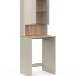 Meuble dessus de machine à laver avec placard beige et bois façon hêtre