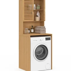 Meuble dessus de machine à laver bambou avec placard