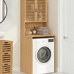 Meuble dessus de machine à laver bambou avec placard