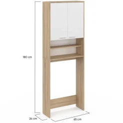 Meuble dessus machine à laver blanc et hêtre