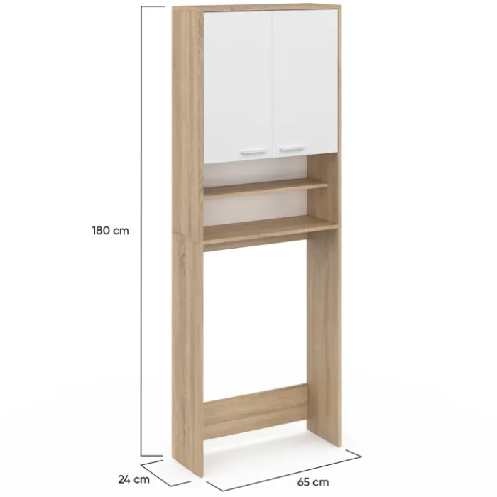 Meuble dessus machine à laver blanc et hêtre