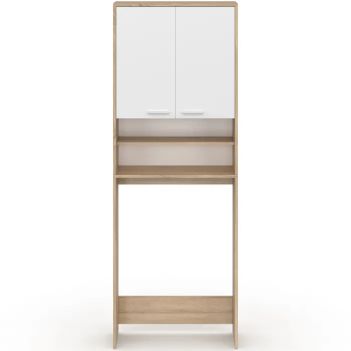 Meuble dessus machine à laver blanc et hêtre