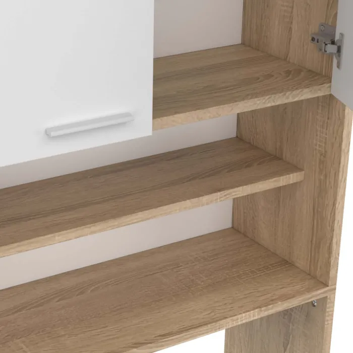 Meuble dessus machine à laver blanc et hêtre