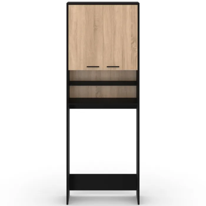 Meuble dessus machine à laver noir et hêtre