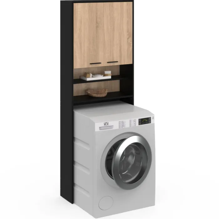 Meuble dessus machine à laver noir et hêtre
