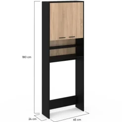 Meuble dessus machine à laver noir et hêtre