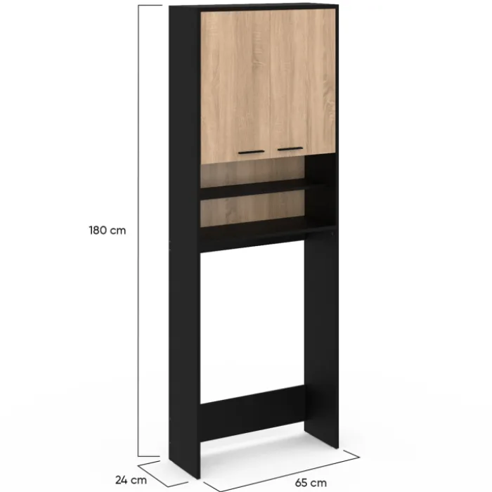 Meuble dessus machine à laver noir et hêtre