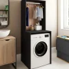 Meuble dessus machine à laver avec penderie noir et bois façon hêtre