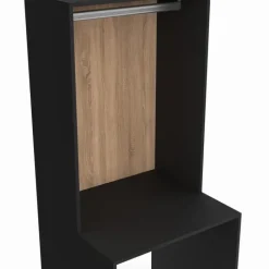 Meuble dessus machine à laver avec penderie noir et bois façon hêtre