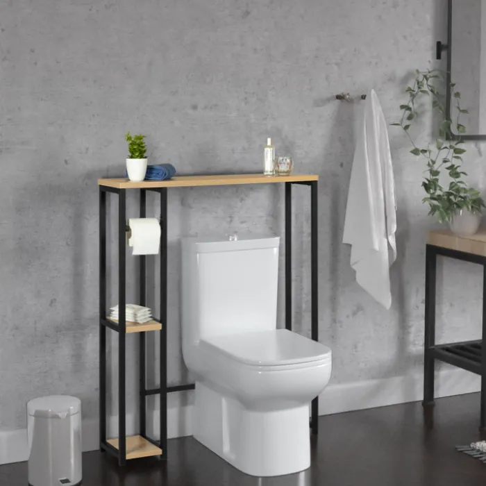 Meuble dessus WC industriel bois et métal