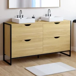Meuble double vasque 120 cm pour salle de bain 4 tiroirs design industriel
