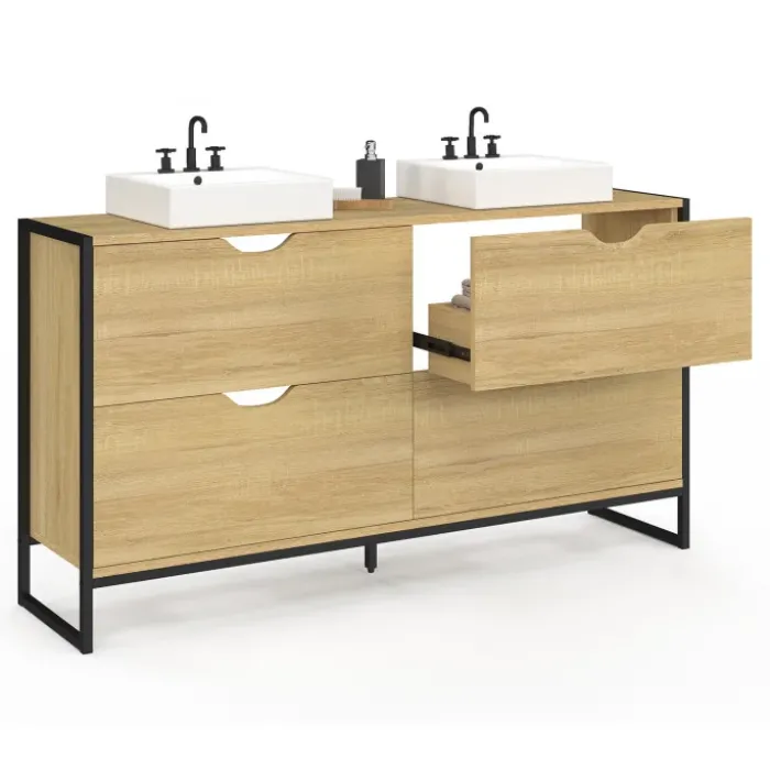 Meuble double vasque 120 cm pour salle de bain 4 tiroirs design industriel