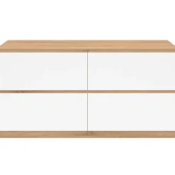 Meuble double vasque suspendu salle de bain 120 cm 4 tiroirs façon hêtre et blanc