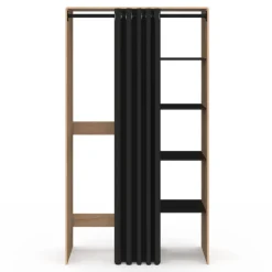 Meuble pour buanderie double machine à laver 180 cm hêtre et noir avec rideau coulissant