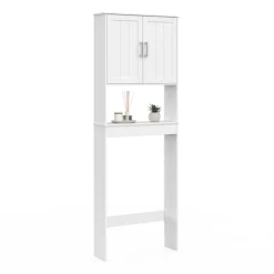 Meuble pour les toilettes avec étagère et placard double blanc