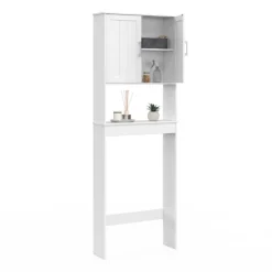 Meuble pour les toilettes avec étagère et placard double blanc