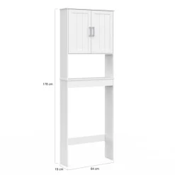 Meuble pour les toilettes avec étagère et placard double blanc
