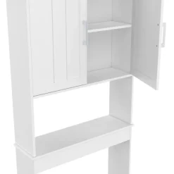 Meuble pour les toilettes avec étagère et placard double blanc