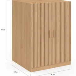 Meuble pour machine à laver avec portes effet lattes tasseau bois coloris chêne