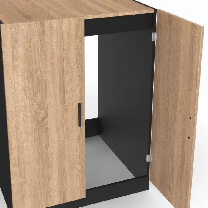 Meuble pour machine à laver avec portes noir et hêtre