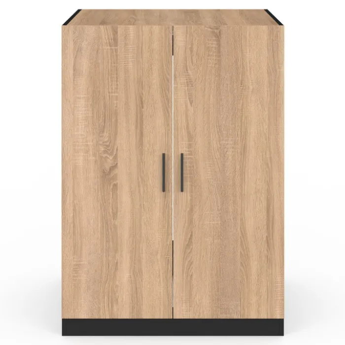 Meuble pour machine à laver avec portes noir et hêtre