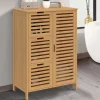 Meuble salle de bain en bambou avec placard et 3 tiroirs