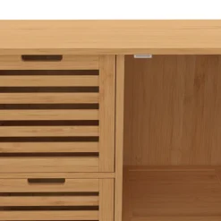 Meuble salle de bain en bambou avec placard et 3 tiroirs