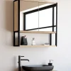 Meuble salle de bain suspendu métal et bois