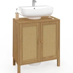 Meuble sous lavabo salle de bain effet naturel cannage