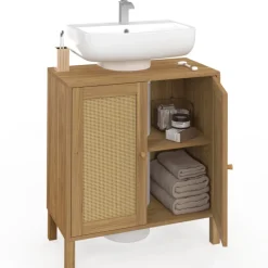 Meuble sous lavabo salle de bain effet naturel cannage