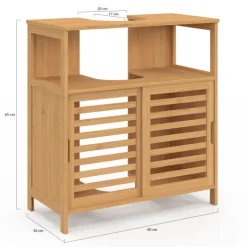 Meuble sous lavabo salle de bain bambou avec portes coulissantes