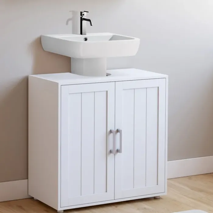 Meuble sous-lavabo en bois blanc