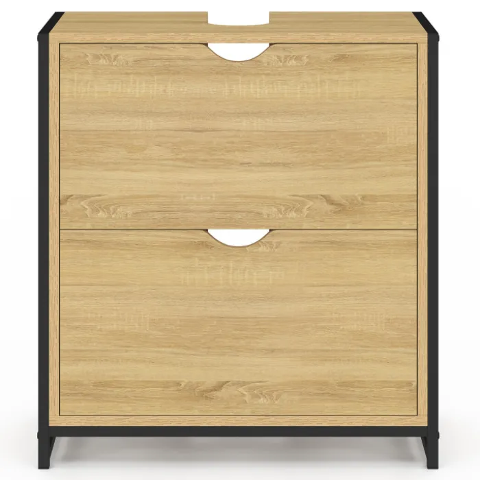 Meuble sous-lavabo salle de bain bois et métal 2 tiroirs