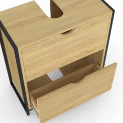 Meuble sous-lavabo salle de bain bois et métal 2 tiroirs