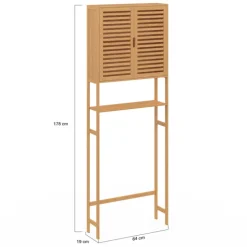 Meuble étagère dessus WC en bambou avec placard