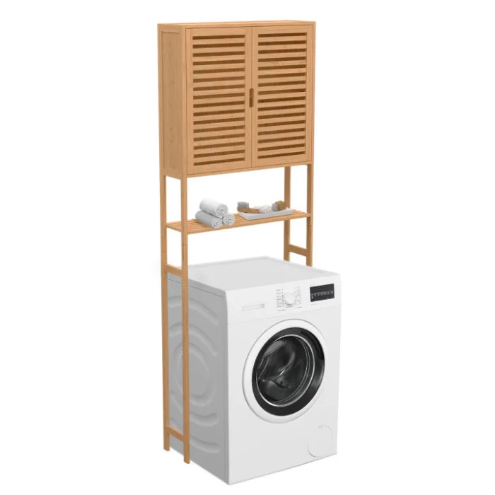 Meuble étagère dessus WC en bambou avec placard