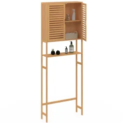 Meuble étagère dessus WC en bambou avec placard