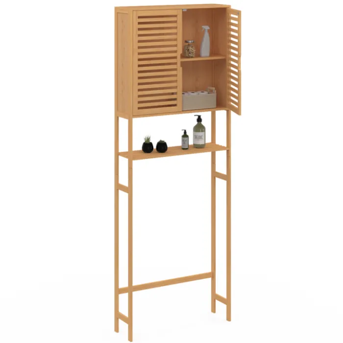 Meuble étagère dessus WC en bambou avec placard