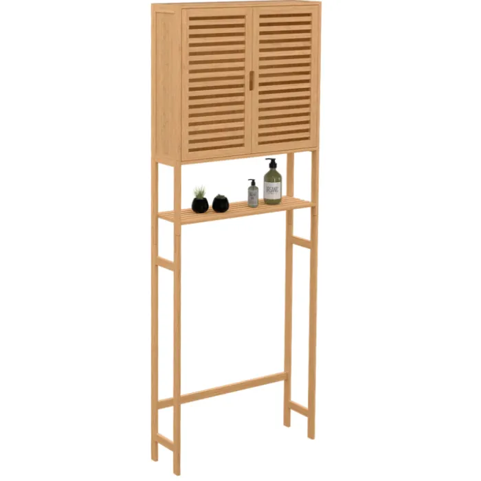 Meuble étagère dessus WC en bambou avec placard
