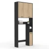 Meuble étagère dessus WC noir et bois façon hêtre