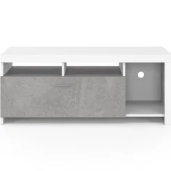 Meuble télé 110 cm blanc et placard effet béton