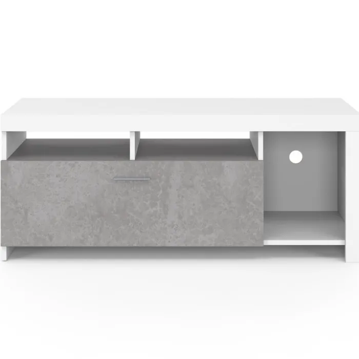 Meuble télé 110 cm blanc et placard effet béton
