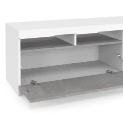 Meuble télé 110 cm blanc et placard effet béton