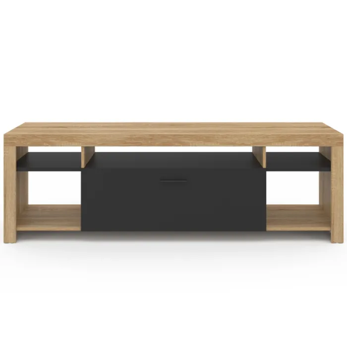 Meuble télé 140 cm bois et placard noir