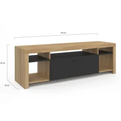 Meuble télé 140 cm bois et placard noir
