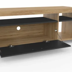 Meuble télé 140 cm bois et placard noir