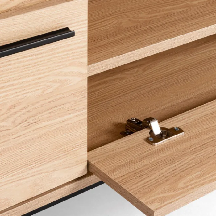 Meuble télé contemporain bois et métal 180 cm avec rangements