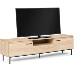 Meuble télé contemporain bois et métal 180 cm avec rangements
