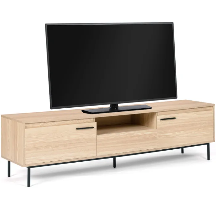 Meuble télé contemporain bois et métal 180 cm avec rangements