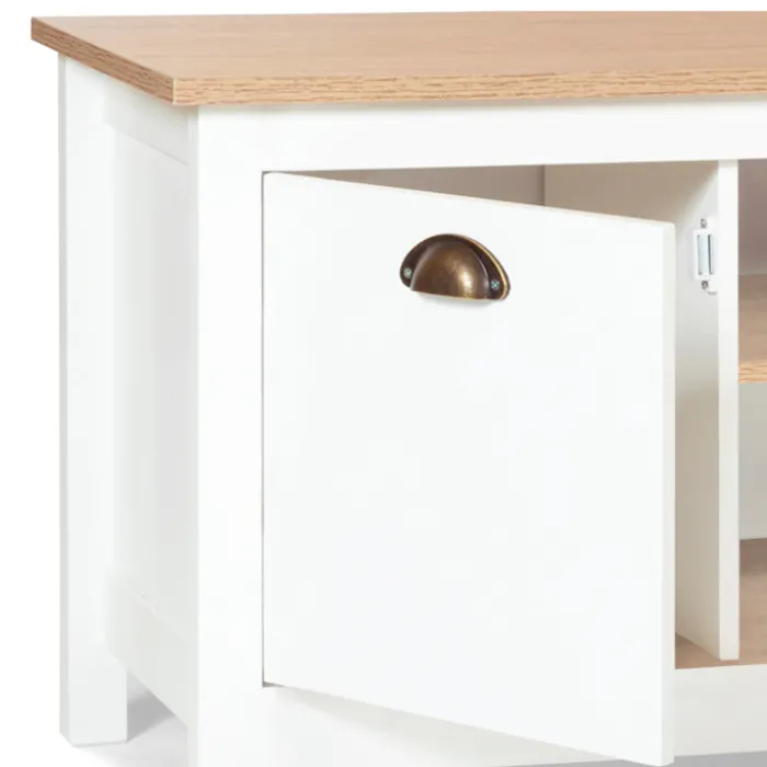 Meuble télé design blanc 2 portes avec étagères